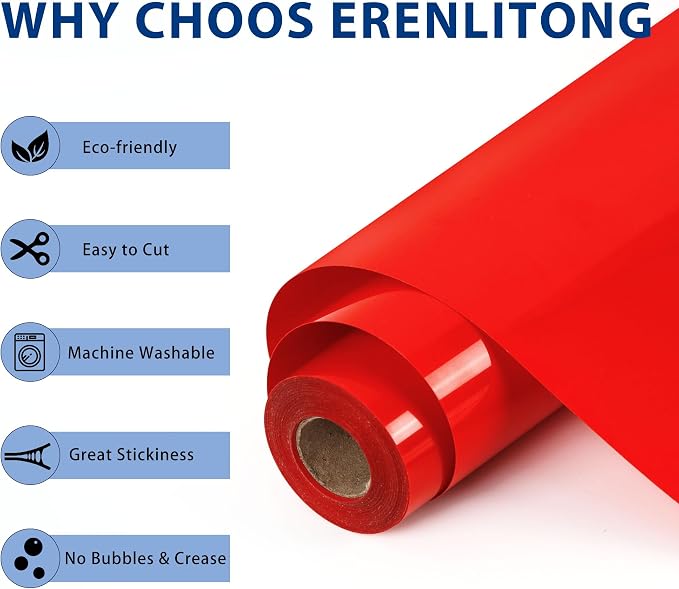 RENLITONG Red Iron on Vinyl 12Inch by 20ft Roll Heat Transfer Vinyl