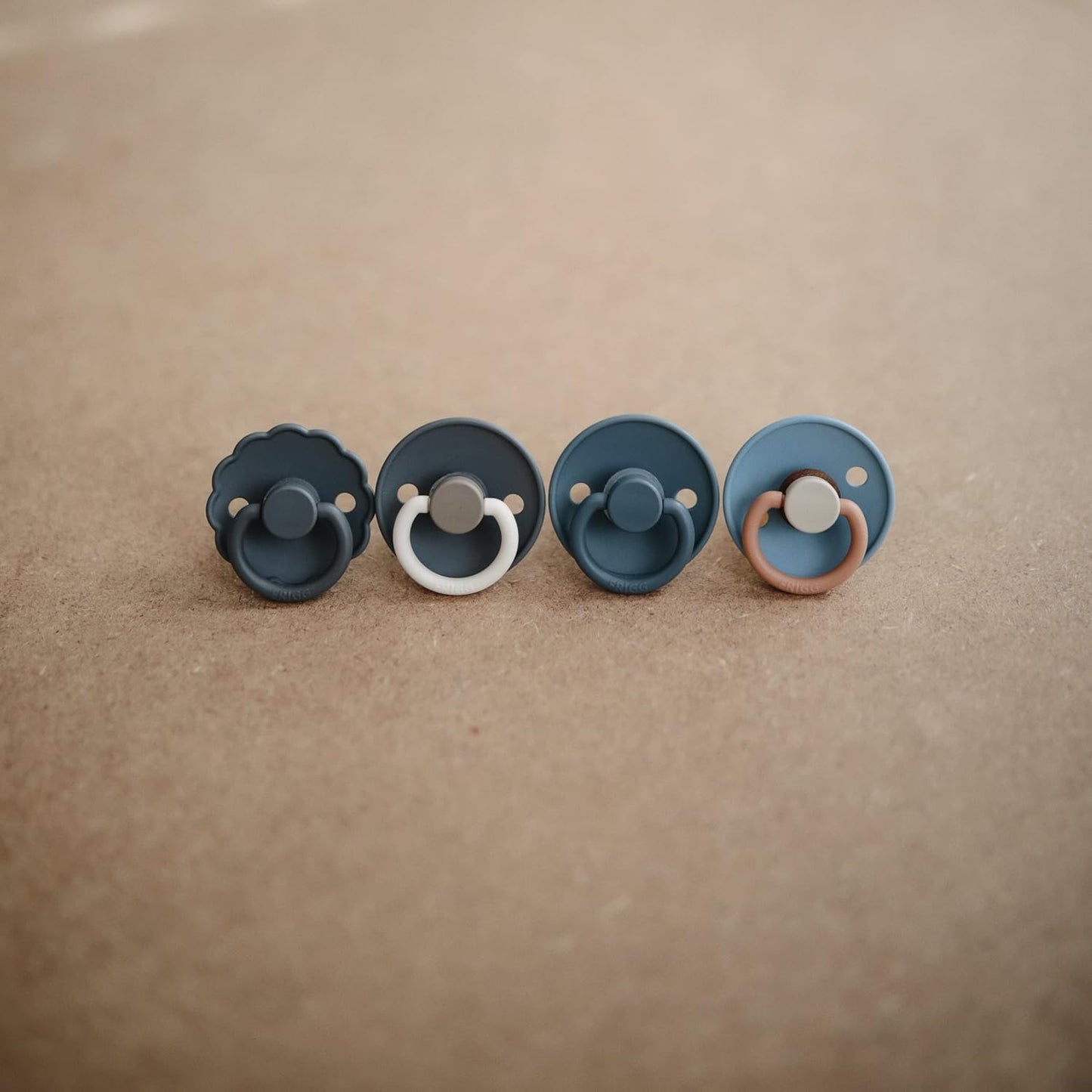 FRIGG Daisy SilkySoft Silicone Baby Pacifier | Made in Denmark | BPA-Free (Dark Navy/Sandstone, 0-6 Months)