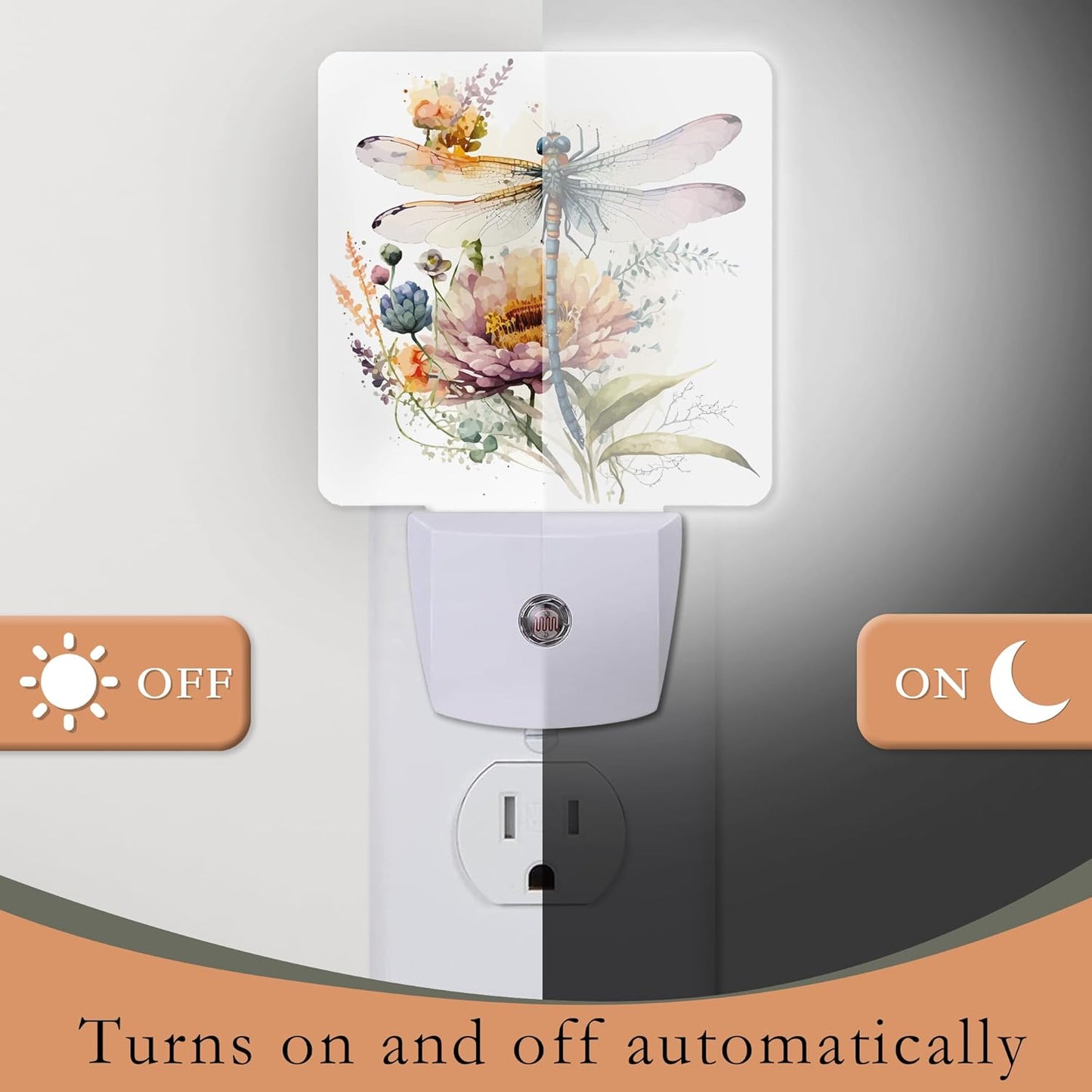 Night Light,Dragonfly Watercolor Night Lights Plug into Wall for Boys Girls Bedroom Decorative Half Round Nightlight Led Lamp 0.5W Sleep Friendly