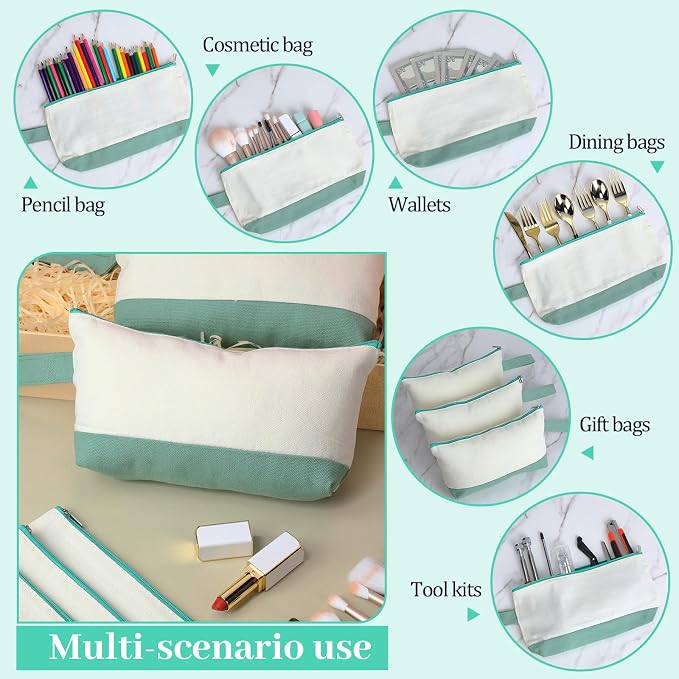 Silkfly 15 Pcs Cotton Canvas Makeup Bags Cosmetic Zipper Bags 10.2 x 5.5 x 2''