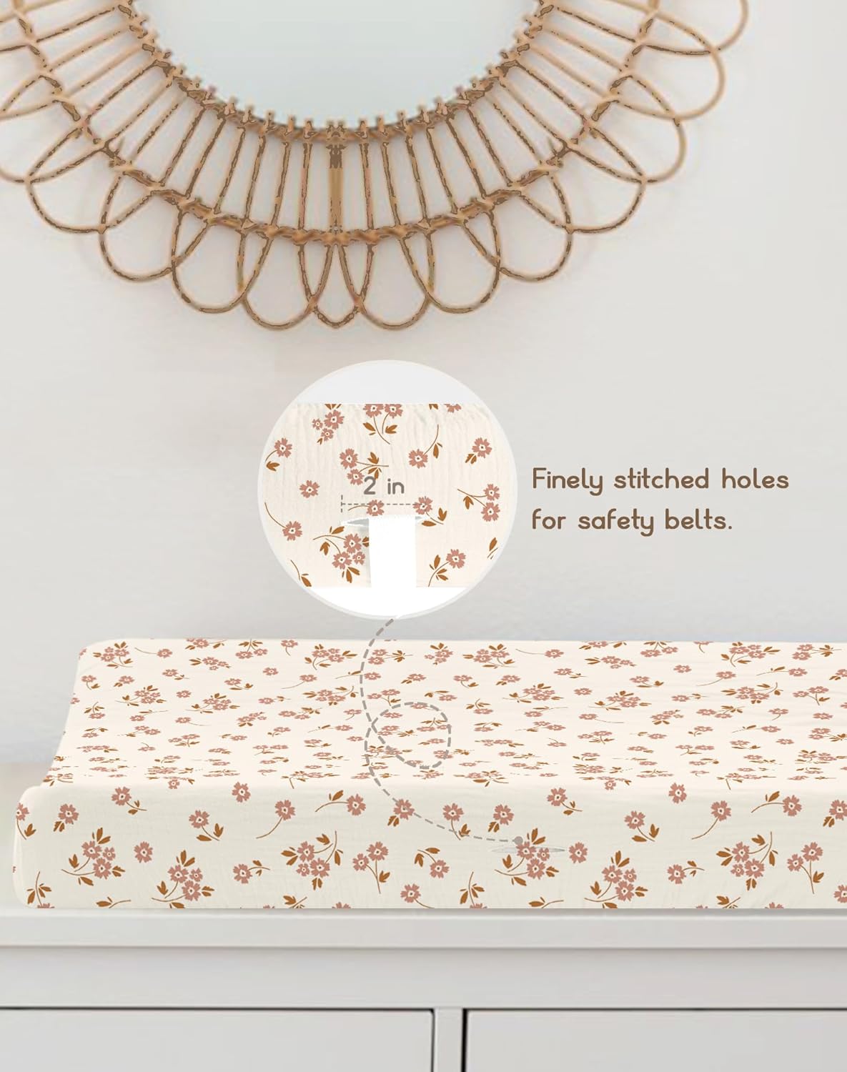 Changing Pad Cover for Baby Boy Girl 2 Pack, Muslin Changing Table Pad Covers with Boho Style, Neutral Nursery Bedding Essentials Soft and Breathable (Floral & Pink)