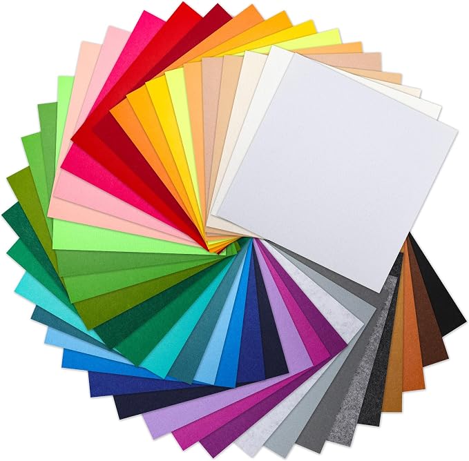 40PCS 12 x 12”, 2mm Thick Stiff Felt Fabric Sheets Assorted Colours Felt Pack