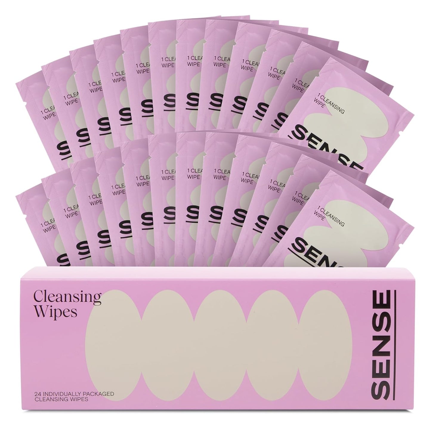 Sense Cleansing Wipes (24 Pack) Individually Wrapped pH Balance Wipes for Women - Made in the USA, Flushable Wipe, On-The-Go Before and After Freshness Intimate Wipe