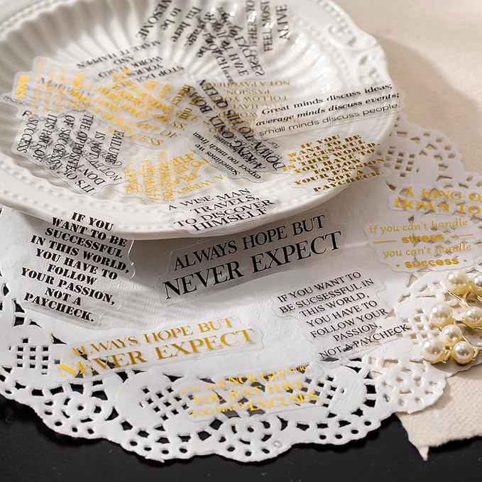 Yoksas 240Pcs Black Golden Foil Sentence Quote Stickers, Transparent Junk