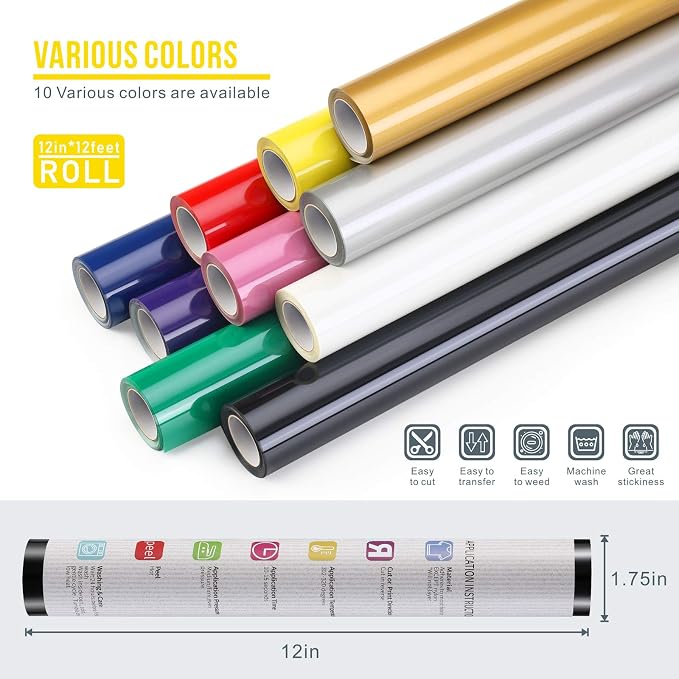 Sooez 12" x 12ft Heat Transfer Vinyl Rolls, PU HTV Vinyl Yellow