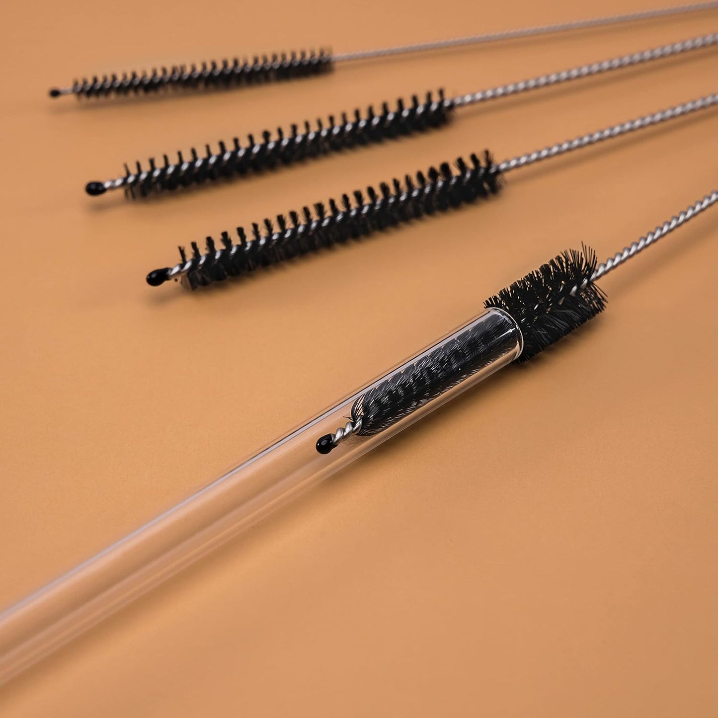 Long Straw & Pipe Cleaning Nylon Brushes | 10 Brush Set 8 inches | Flexible, Non-Scratch, Rust-Resistant Steel Handle | Reusable Straws, Pipes, Tubes, Bottles etc