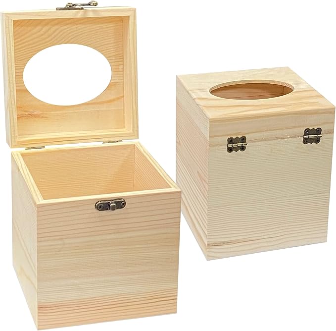 2 Pack Unfinished Wooden Tissue Box Cover