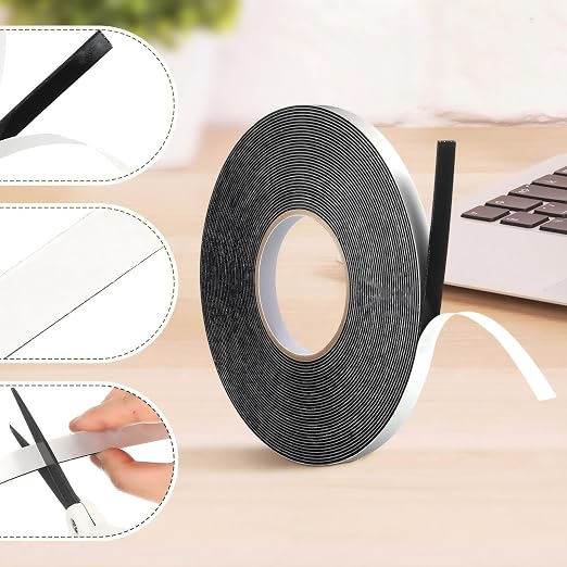 Tatuo 2 Rolls Double Sided Foam Tape 1/2 Inch by 50 Feet Black PE Foam Tape