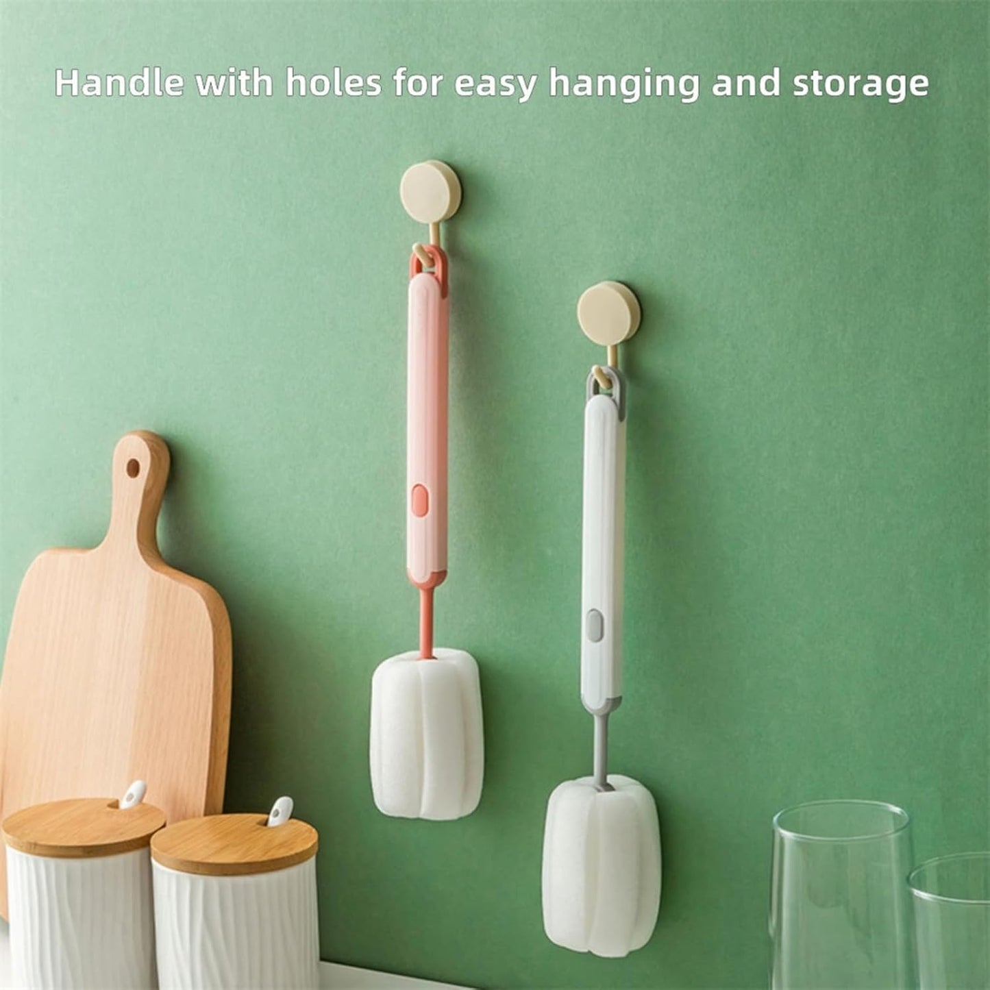 Bottle Brush Long Handle Cup Cleaner Brush Sponge Bottle Scrubber Detachable Handle Portable Sponge Cleaning Brush for Cups Wine Glasses Water Bottles Baby Bottles and Vacuum Flasks (Green)