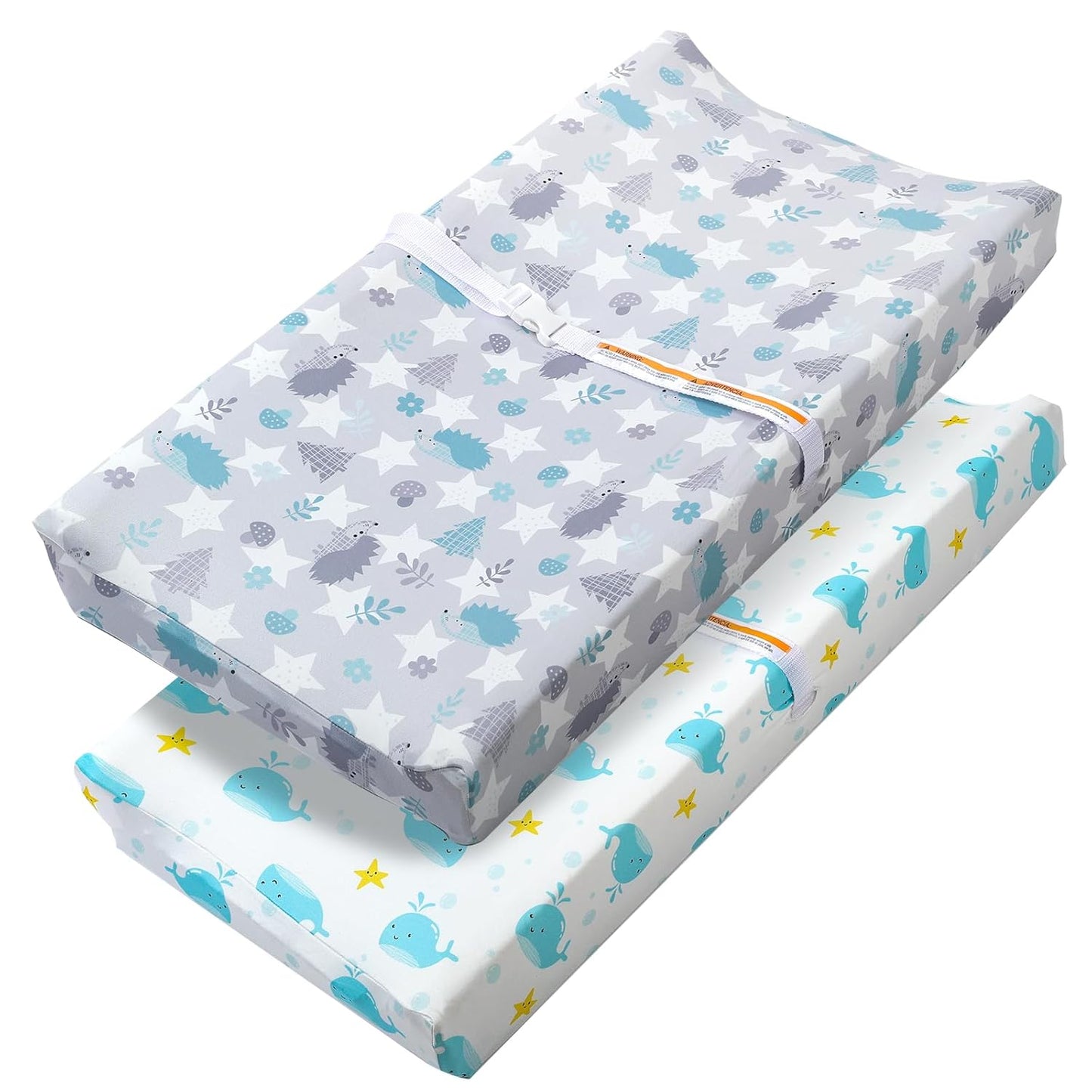 Changing Table Pad Cover Elastic Changing Pad Cover Premium Baby Changing Pad Cover 2 Pack for Boys Girls Soft and Comfortable (Baby Whale and Hedgehog)
