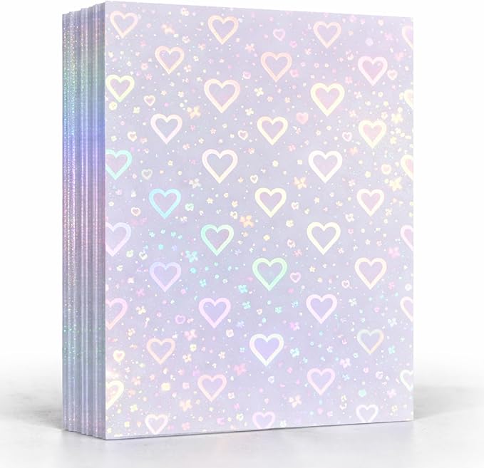 Bleidruck 25 Sheets Hearts Clear Holographic Laminate Sheet Adhesive Paper |