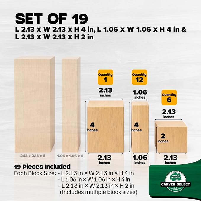 Basswood Carving Blocks Set of 19 – Wood Carving Kit