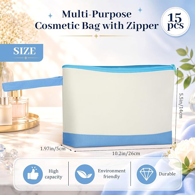 Silkfly 15 Pcs Cotton Canvas Makeup Bags Cosmetic Zipper Bags 10.2 x 5.5 x 2''