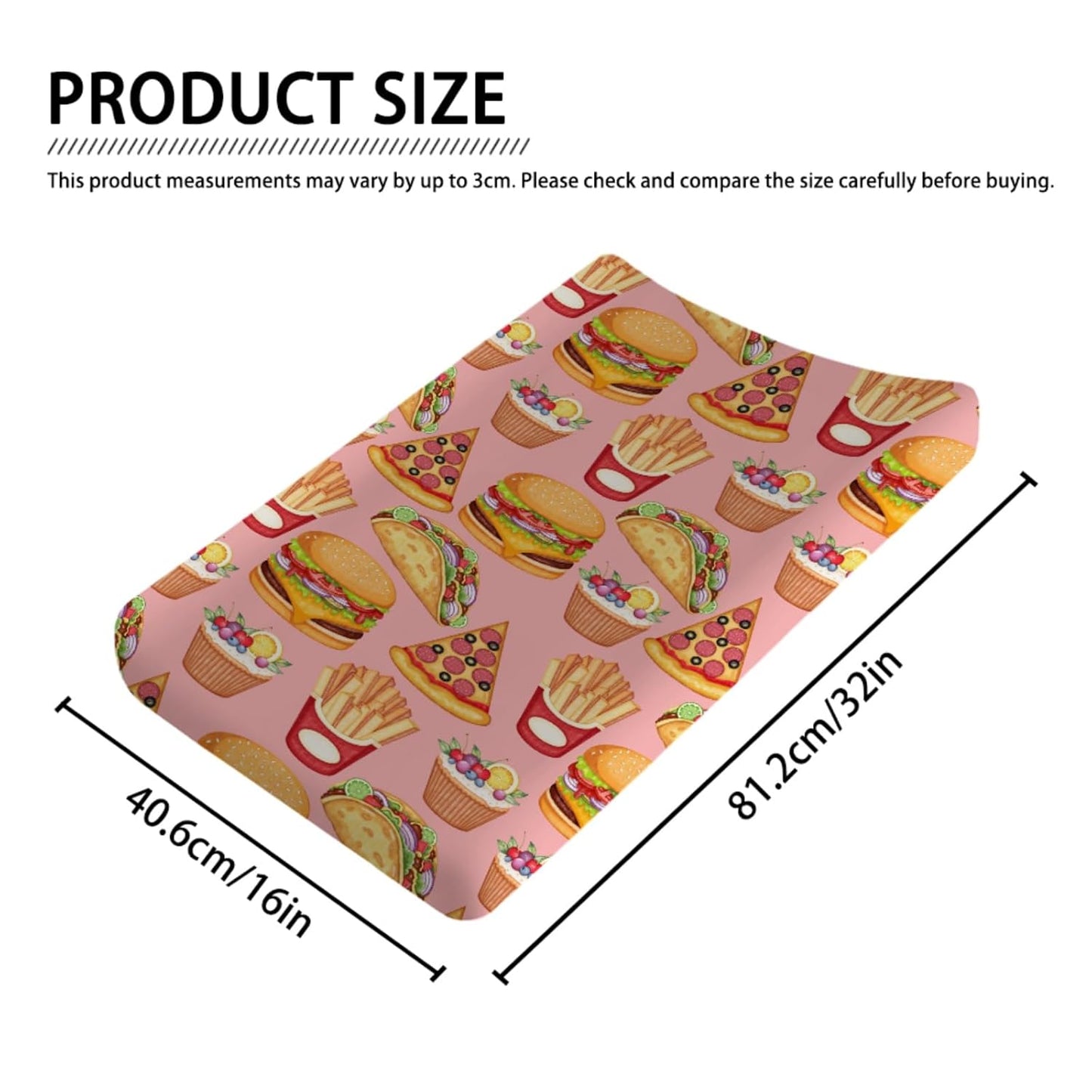 Funny Burger French Fries Cupcake Pizza Diaper Changing Pad Cover Sheets for Boys & Girls 32''x16'' Unisex Fitted Diaper Changing Table Cover Mats Comfort Soft Breathable Cradle & Bassinet Sheets