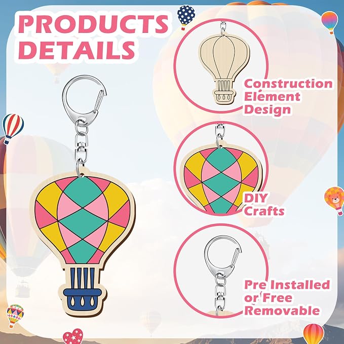 RattanView 24 Pcs Hot Air Balloon Craft Color Your Own Keychains DIY Craft