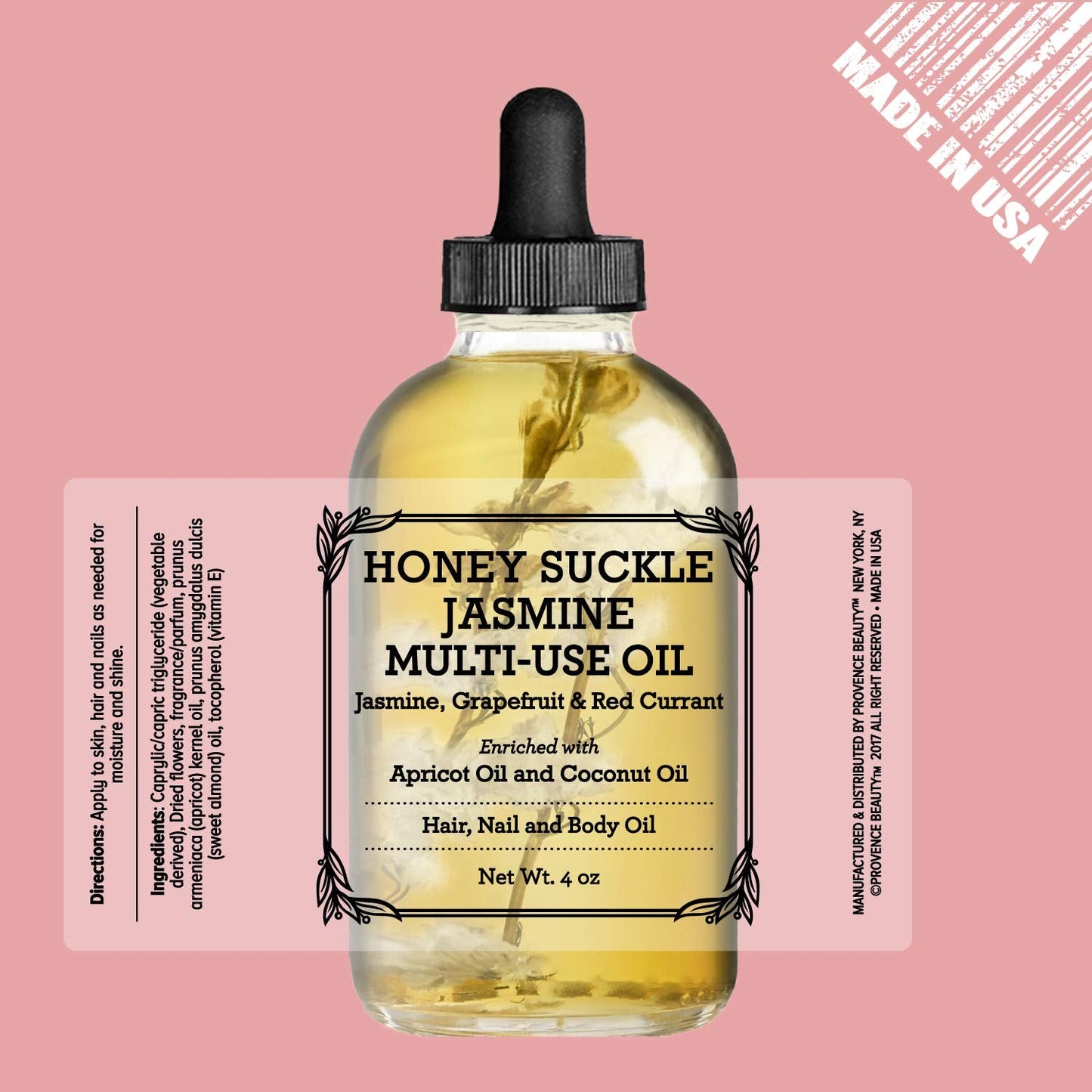 BEAUTE DE PROVENCE Multi-Use Face, Body & Hair Oil - Hydrates Skin, Restores Shine - With Apricot, Coconut Oil & Vitamin E - 4 Fl Oz