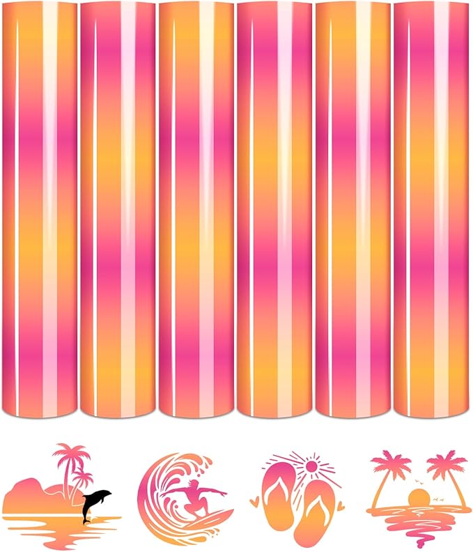 Tintnut Pink Yellow Gradient Heat Transfer Vinyl, Ombre pattern PU HTV Sheets