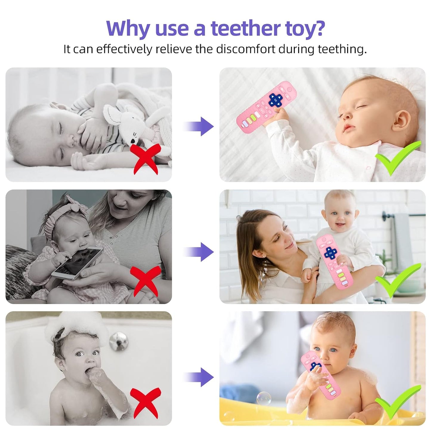 Chuya Silicone Remote Teethers Baby Teething Toys, TV Remote Teether for 3-6-12-18 Months Babies Infant Toddlers Baby Teething Relief Chew Toys BPA Free