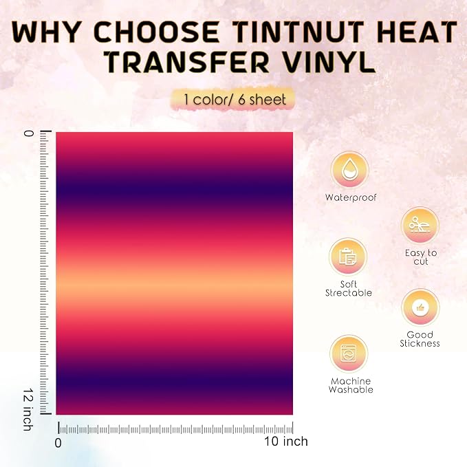 Tintnut Orange Purple Gradient Heat Transfer Vinyl, Ombre pattern PU HTV Sheets
