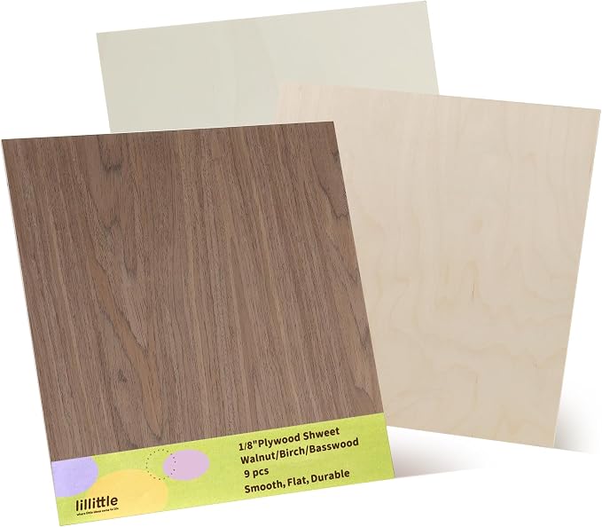 9 Pack Walnut Wood Plywood Sheets, Smooth Surface, Uniform Thickness, No Burrs
