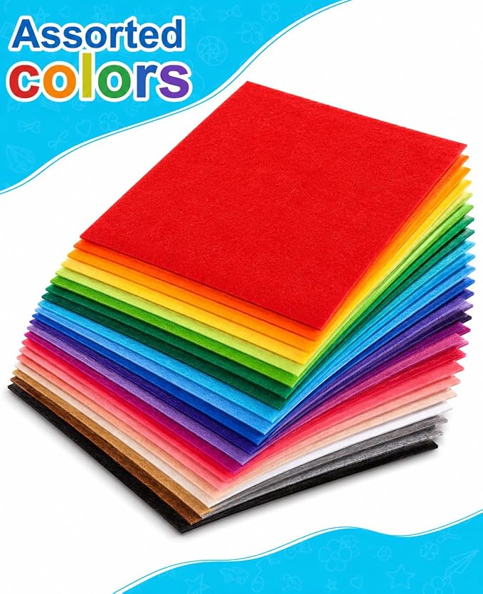 Felt Fabric Sheets 40pcs 6x6in 1mm Assorted Nonwoven