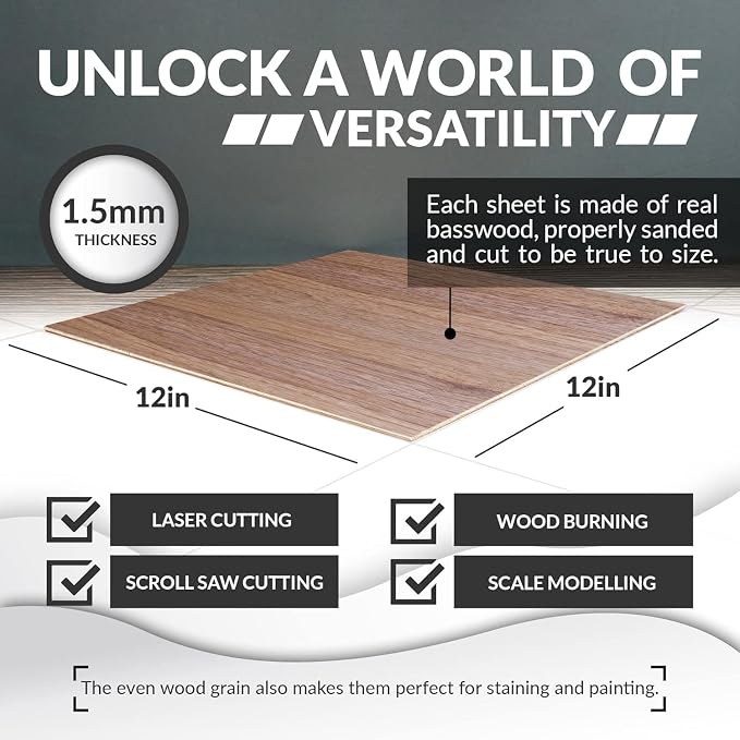 Walnut Plywood Sheets for Crafts 1/8 inch, 3mm Plywood Sheet for Laser Cutting