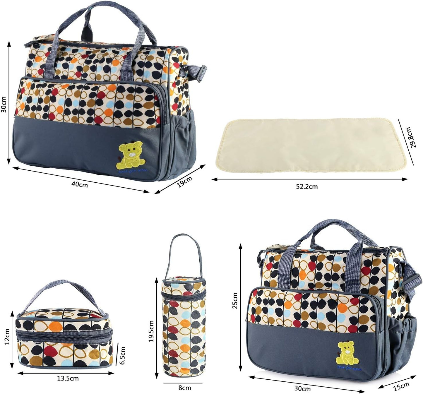 5Pcs Diaper Bag Tote Set,Large Mommy Bag with Portable Nappy Changing Pad,Pacifier Case,Travel Baby Bags for Mom