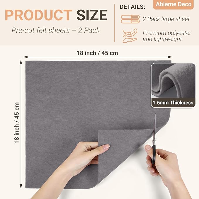 Felt Fabric Sheets 18" x 18" 1.6mm Soft Craft Felt, Dark Grey | Soft Precut