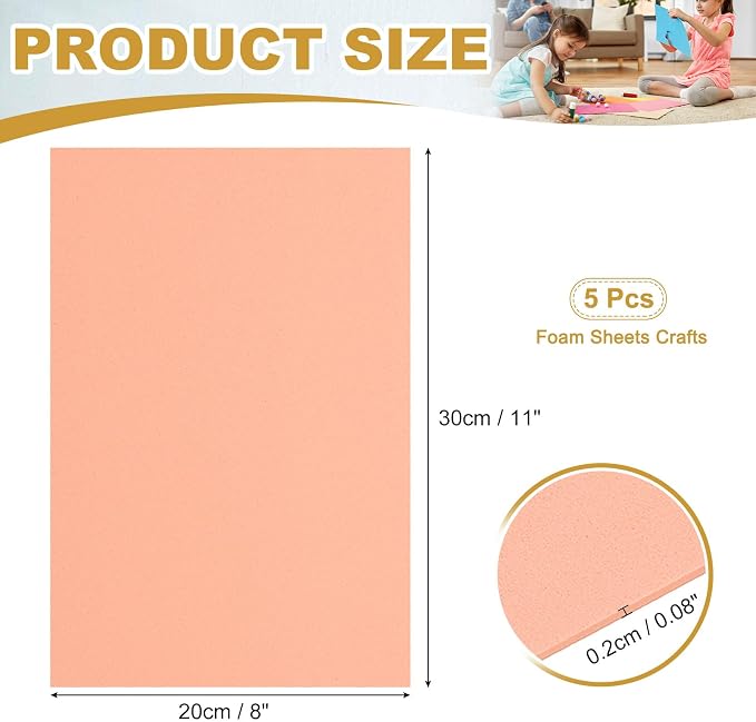 uxcell 5 Pcs Beige EVA A4 Foam Sheets Crafts, 12 x 8 Inch Foam Paper