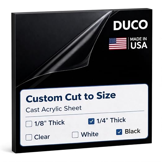 Duco Black Cast Custom Size Acrylic Sheets 1/4" Thick