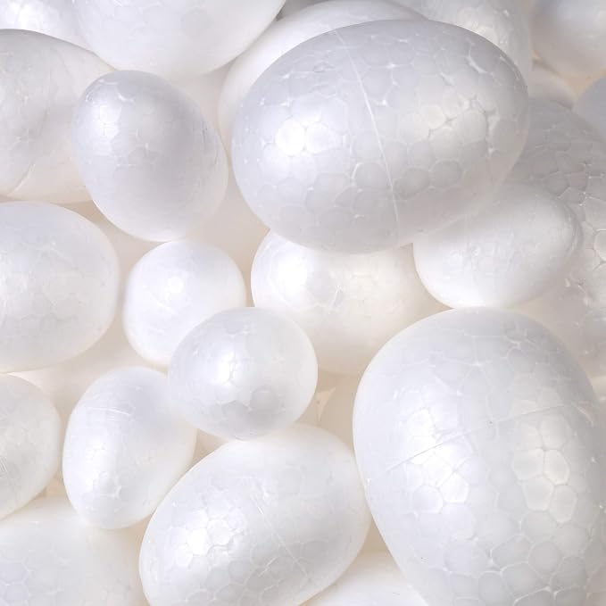 DIYASY 50 Pcs Foam Eggs, 3.5-7cm White Foam Eggs Shape Smooth Mixed Craft