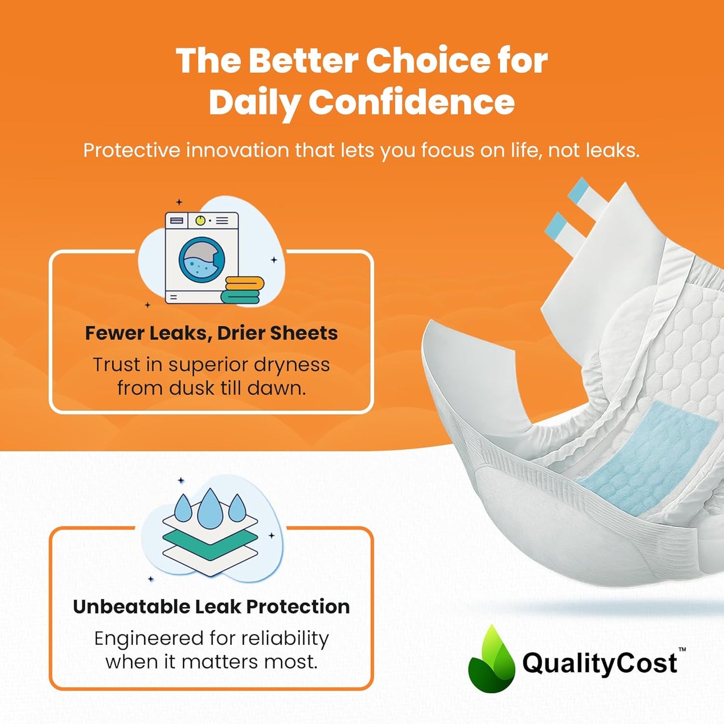 QualityCost Adult Incontinence Underwear Briefs with Tabs, 10Pack, Unisex Heavy Duty Briefs, Maximum Absorbency, Leak Proof, Disposable Pull-Ups for Overnight Protection, Size 3XL (64-92 inch Waist)