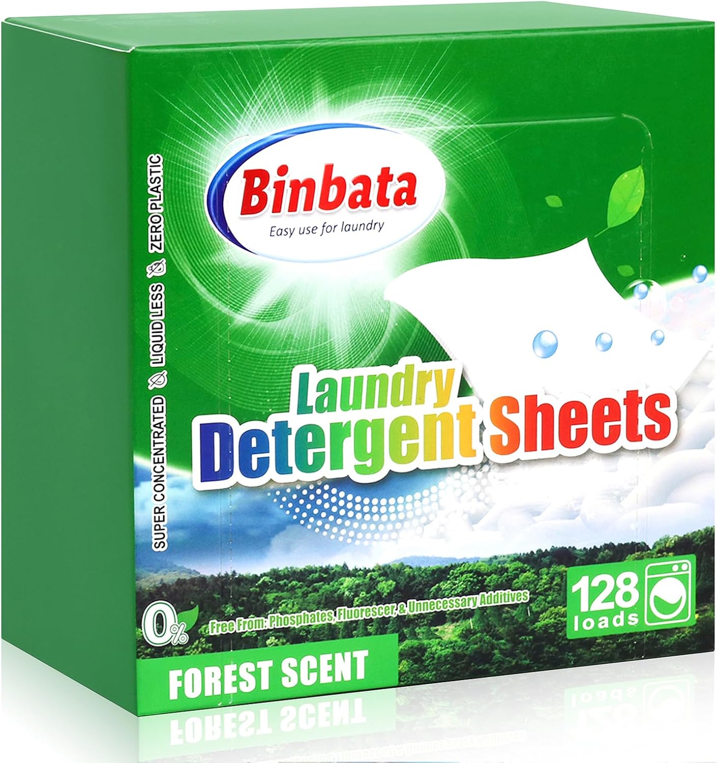 Laundry Detergent Sheets - Up To 128 Loads, Hypoallergenic, Eco-Friendly Forest Scent, Biodegradable, Plastic Free, Liquidless Laundry Sheets Suitable for Sensitive Skin