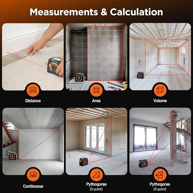 Laser Tape Measure 2-in-1, 197Ft Laser & 16Ft Digital Tape Measure | LCD Display