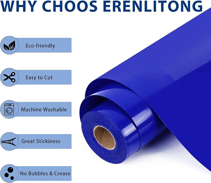 RENLITONG Sapphire Blue Iron on Vinyl 12Inch by 20ft Roll Heat Transfer Vinyl