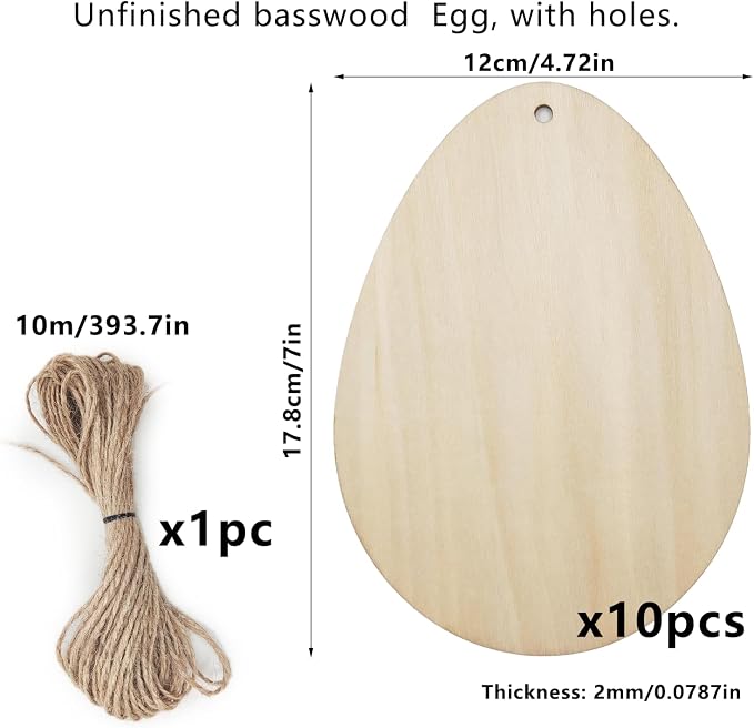 10 PCS Basswood Easter Egg Decoration Set