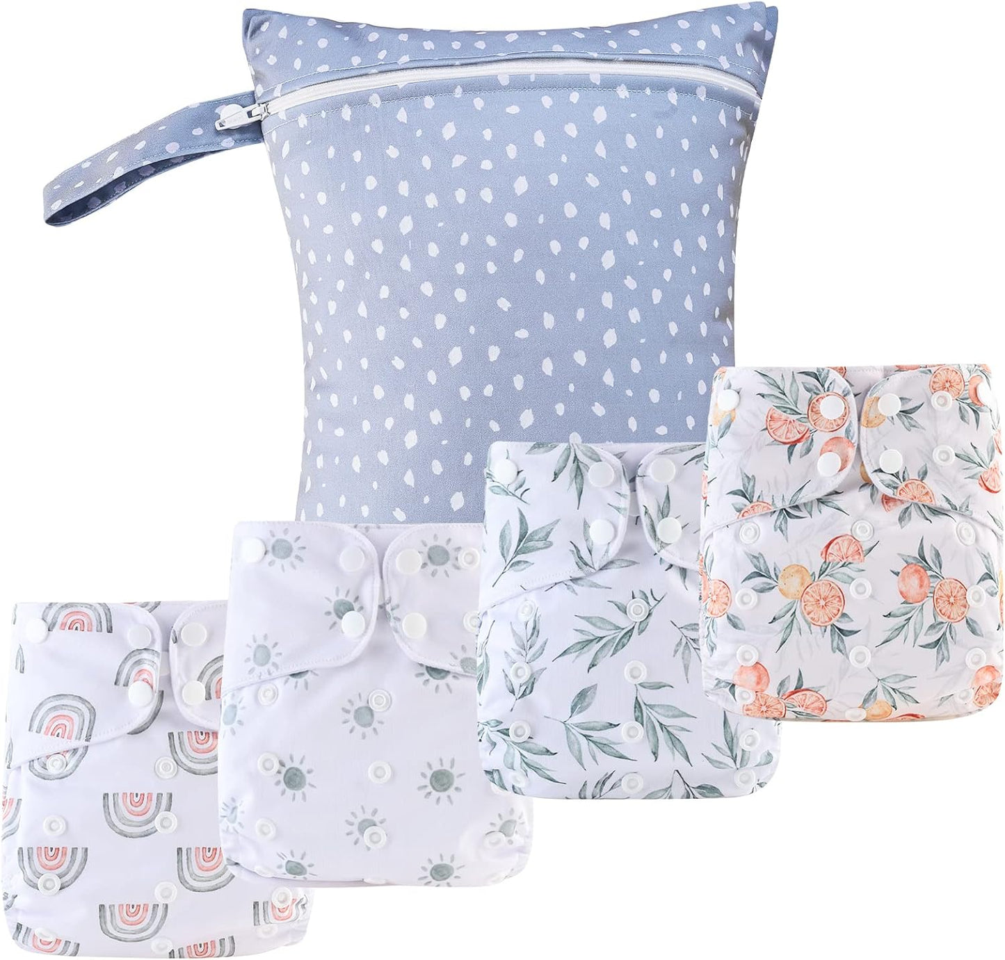 HappyFlute 9 Sets Newborn Baby Cloth Pocket Diapers One Size Adjustable Reusable for Baby Boys and Girls(6-33 pounds,0-3 Years),One Wet Bag+4Diapers and 4Inserts