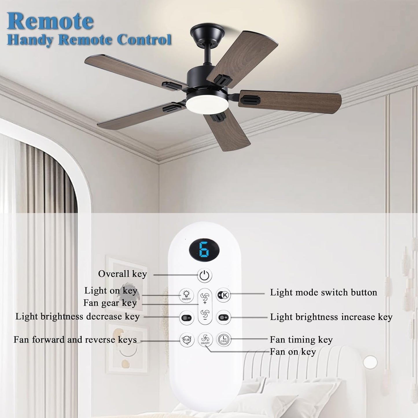 Ceiling Fans with Lights, 42 Inch Low Profile Ceiling Fan with App/Remote Control, DC Reversible Motor, Dimmable LED Ceiling Fans for Bedroom,Indoor/Outdoor Patio Use（Brown）