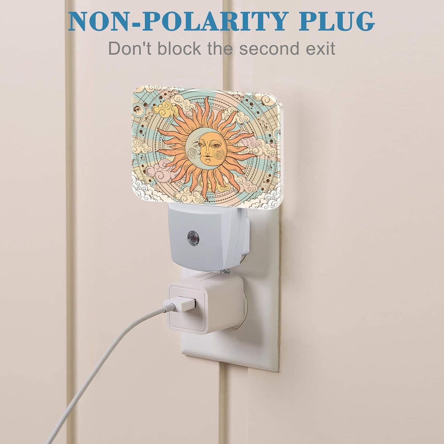 Vintage Mystical Astrology Night Light, Sun and Moon Nightlight Plug into Wall with Dusk to Dawn Sensor for Kid Girls Boys Women Men Bedroom, Hallway, Kitchen, Bathroom, Stairs Decor