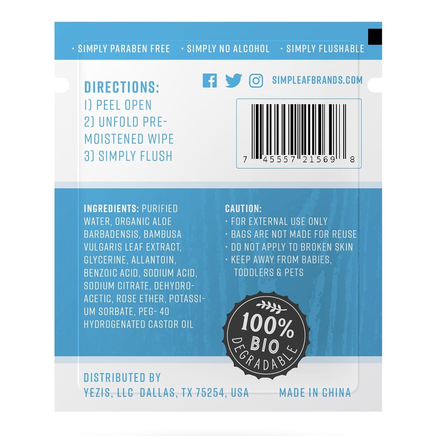 Simpleaf Flushable Unscented Single Pack Wet Wipes | Eco-Friendly Paraben & Alcohol Free | Hypoallergenic & Safe for Sensitive Skin | Soothing Aloe Vera Formula | (30 x 4 Single Pack Wipes)