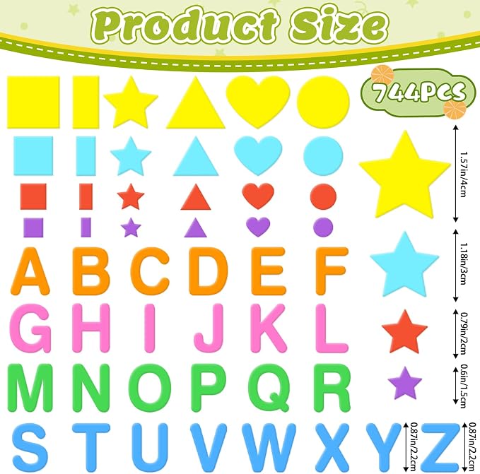 744Pcs Foam Stickers, 8Colors Foam Shape Letter Stickers