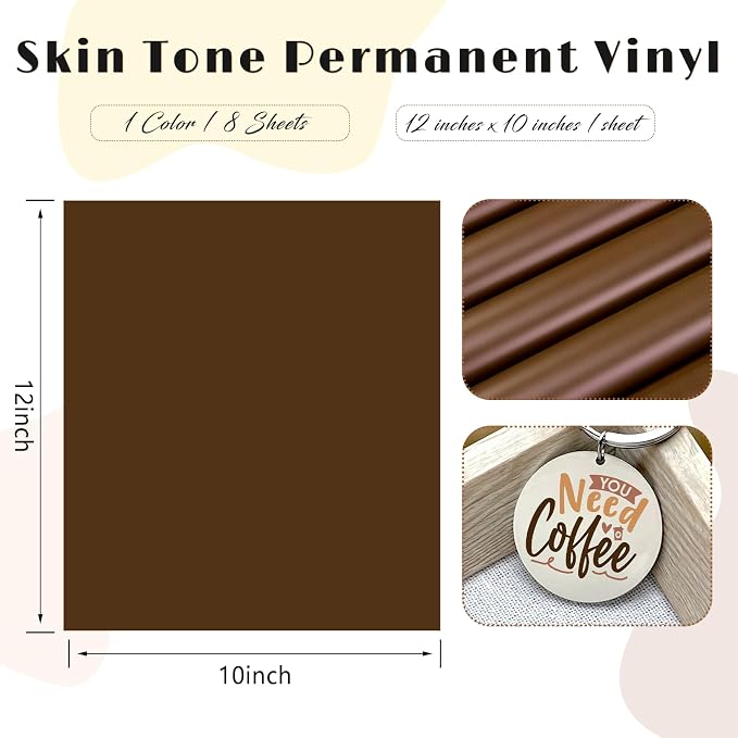 Tintnut Skin Tone Permanent Vinyl 8 Pcs 12x10in Dark Brown Adhesive Vinyl |