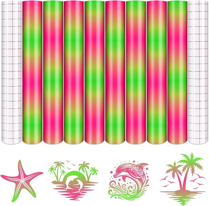 Tintnut Gradient Permanent Vinyl 8 Pcs12x10in Green Pink Adhesive Vinyl |
