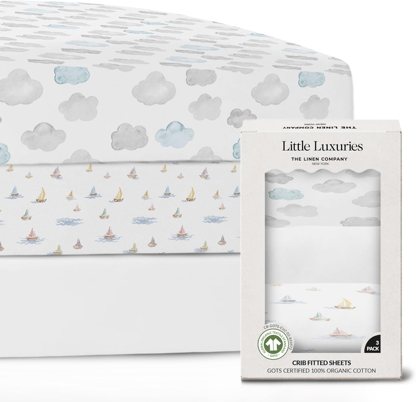 100% Organic Cotton Mini Crib Sheets (3-Pack) - GOTS Certified - Breathable Pack n Play Sheets Fitted - Double-Elastic for Secure Fit, Extra Protection for Your Baby - Gender-Neutral Prints (27"x39")