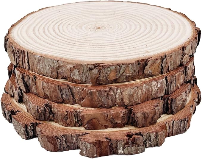 Natural Round Discs Rustic Wood Slices 4 PCS 8.2-9 inch Unfinished Wood kit