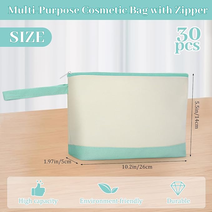 Silkfly 30 Pcs Cotton Canvas Makeup Bags Cosmetic Zipper Bags 10.2 x 5.5 x 2''