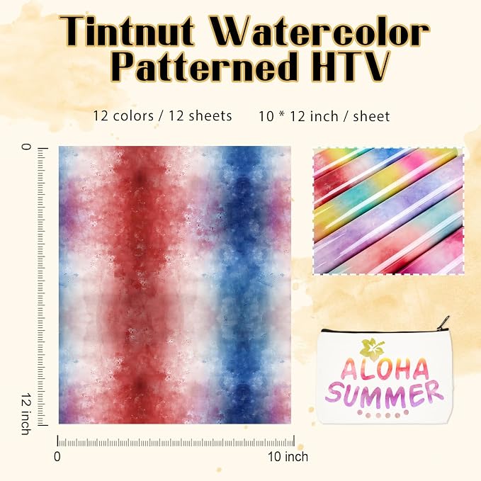 Tintnut Watercolor Gradient Heat Transfer Vinyl, stretch washable, suitable