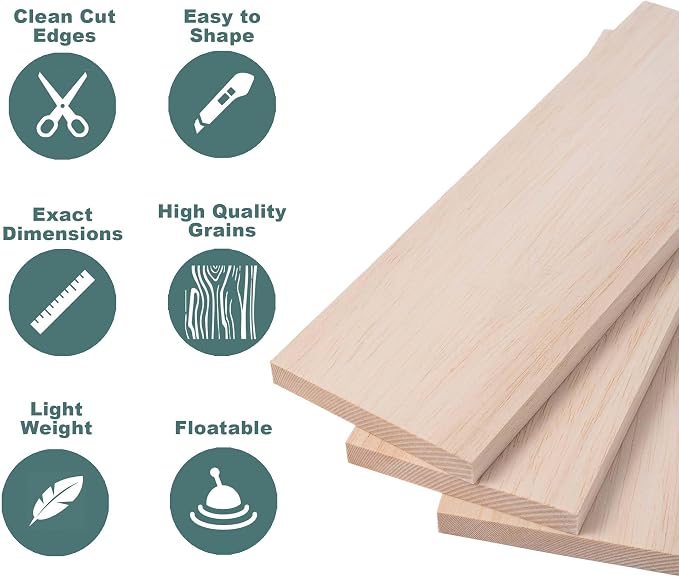 Balsa Wood Sheets 1/2" Inch Thick 12" x 4" Unfinished Wooden Board by Craftiff