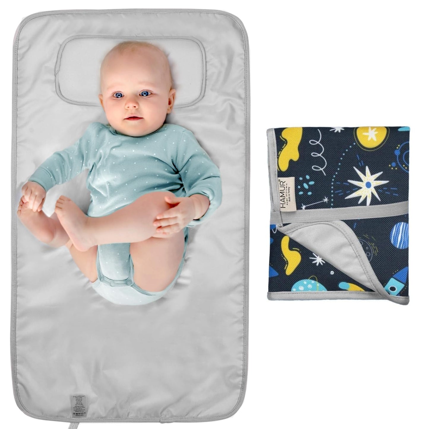 Hamur Home Portable Changing Pad – Waterproof, Washable & Easy Wipe Clean, Foldable Travel Baby Changing Mat for Diaper Bag, Compact & Lightweight, Must-Have for Newborns (Space Pattern)