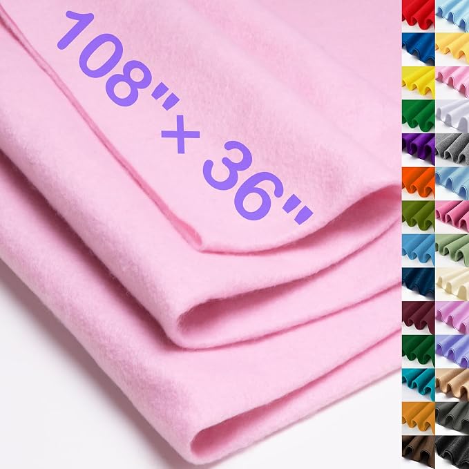 XSEINO Baby Pink Large Felt Fabric 108" X 36 ", 1.4 mm Thick Soft Felt Fabric